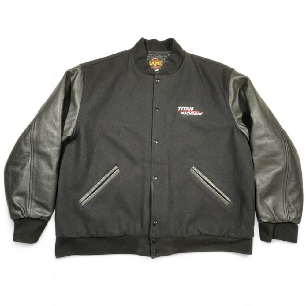 Vintage Game Sportswear Titan Machinery Wool Leather Jacket XL USA